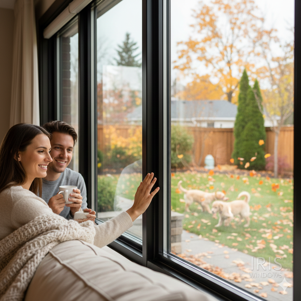 Modern black vinyl windows installed in a Canadian home - Iris Windows