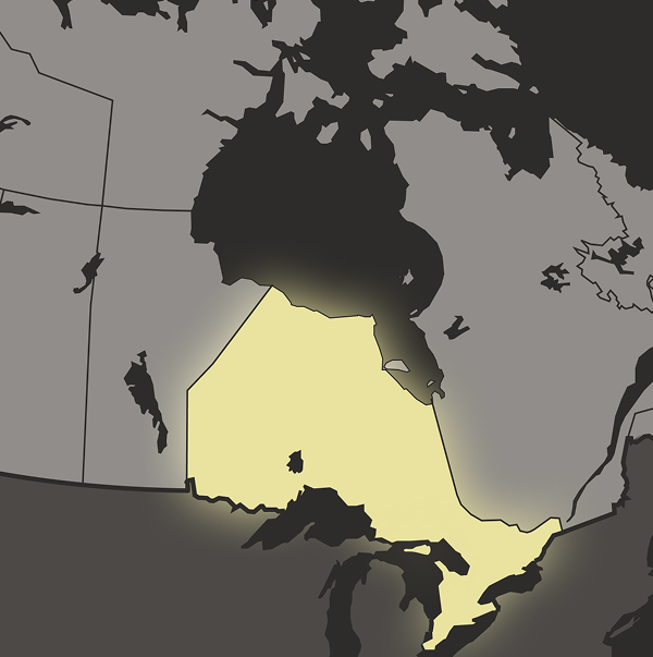 Map of Canada with Ontario highlighted